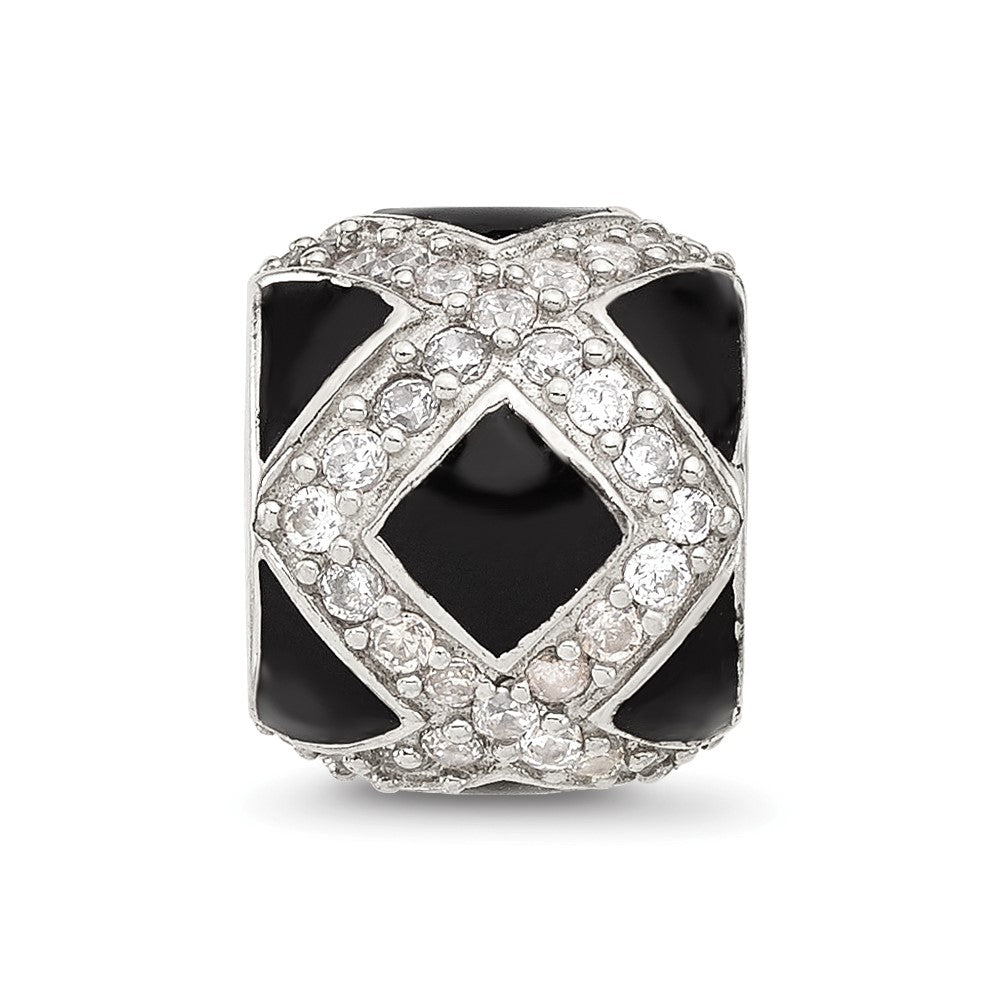 Sterling Silver Reflections CZ Black Enameled Fancy Bead