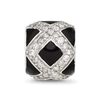 Sterling Silver Reflections CZ Black Enameled Fancy Bead