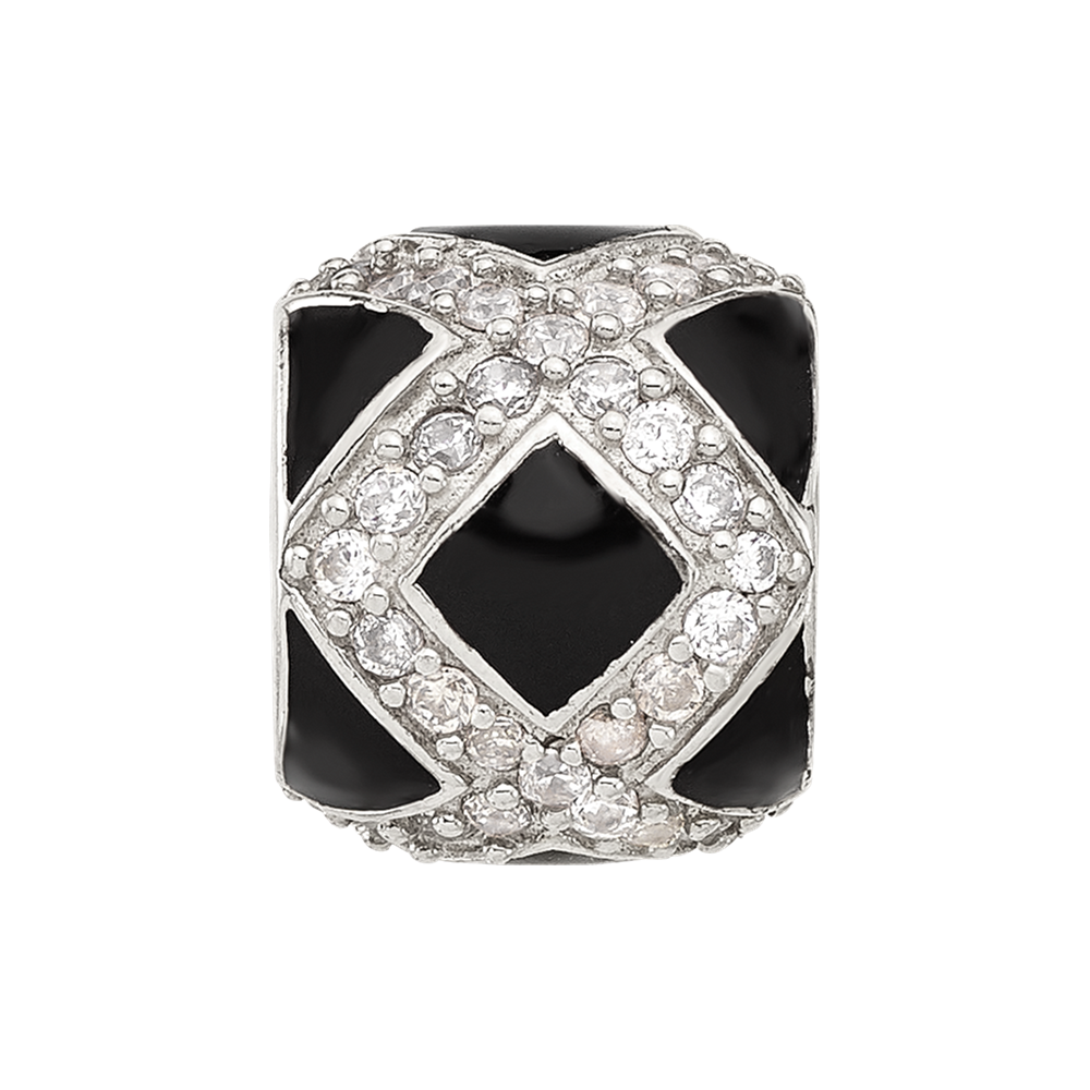 Sterling Silver Reflections CZ Black Enameled Fancy Bead