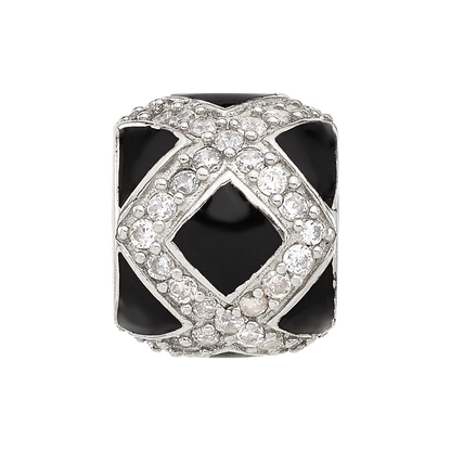 Sterling Silver Reflections CZ Black Enameled Fancy Bead