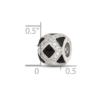 Sterling Silver Reflections CZ Black Enameled Fancy Bead