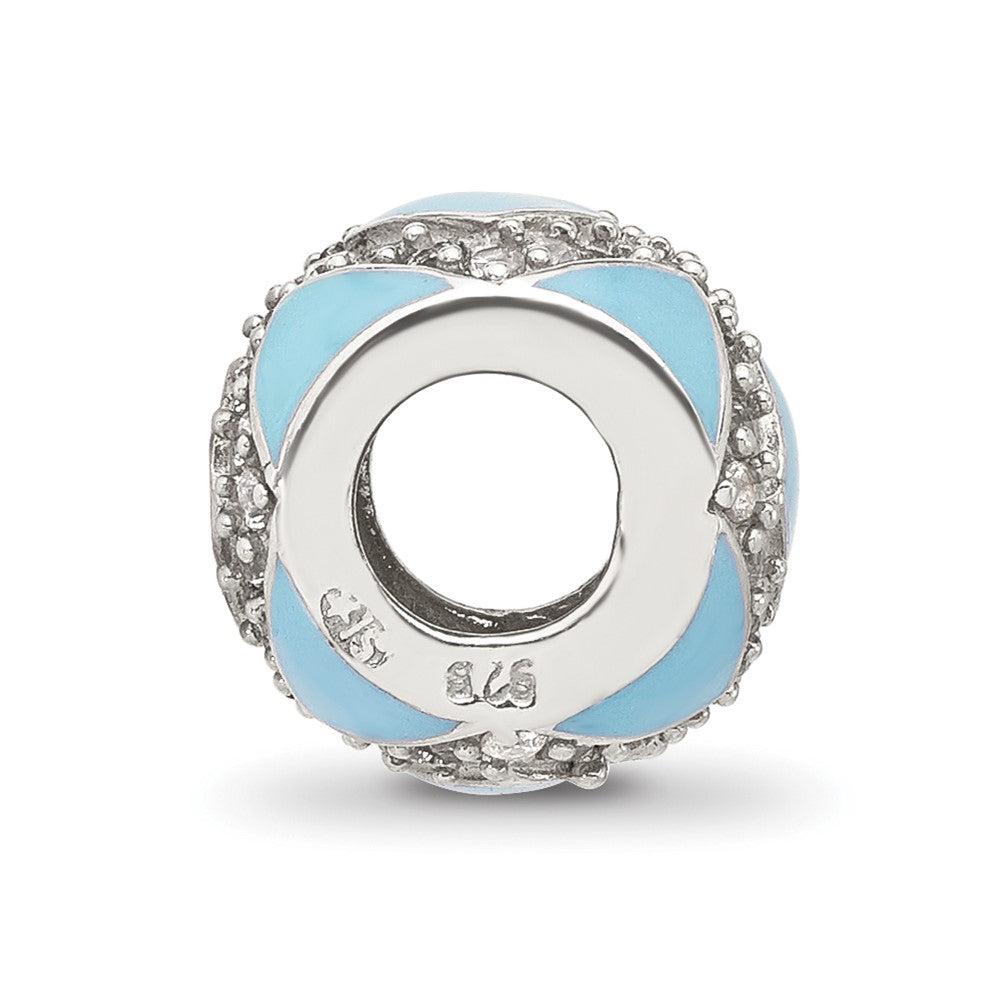 Sterling Silver Reflections CZ Light Blue Enameled Fancy Bead