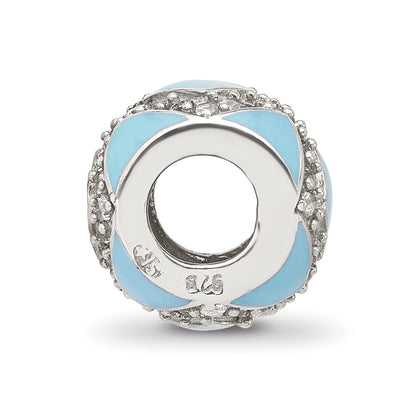 Sterling Silver Reflections CZ Light Blue Enameled Fancy Bead