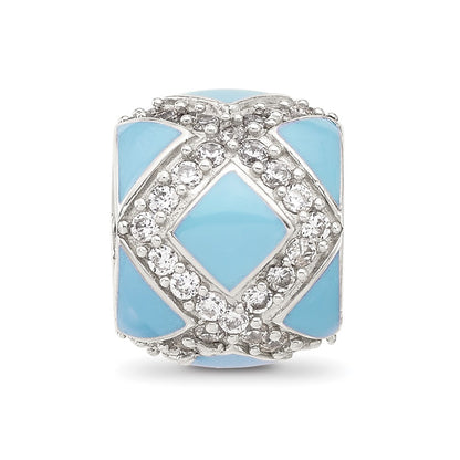 Sterling Silver Reflections CZ Light Blue Enameled Fancy Bead