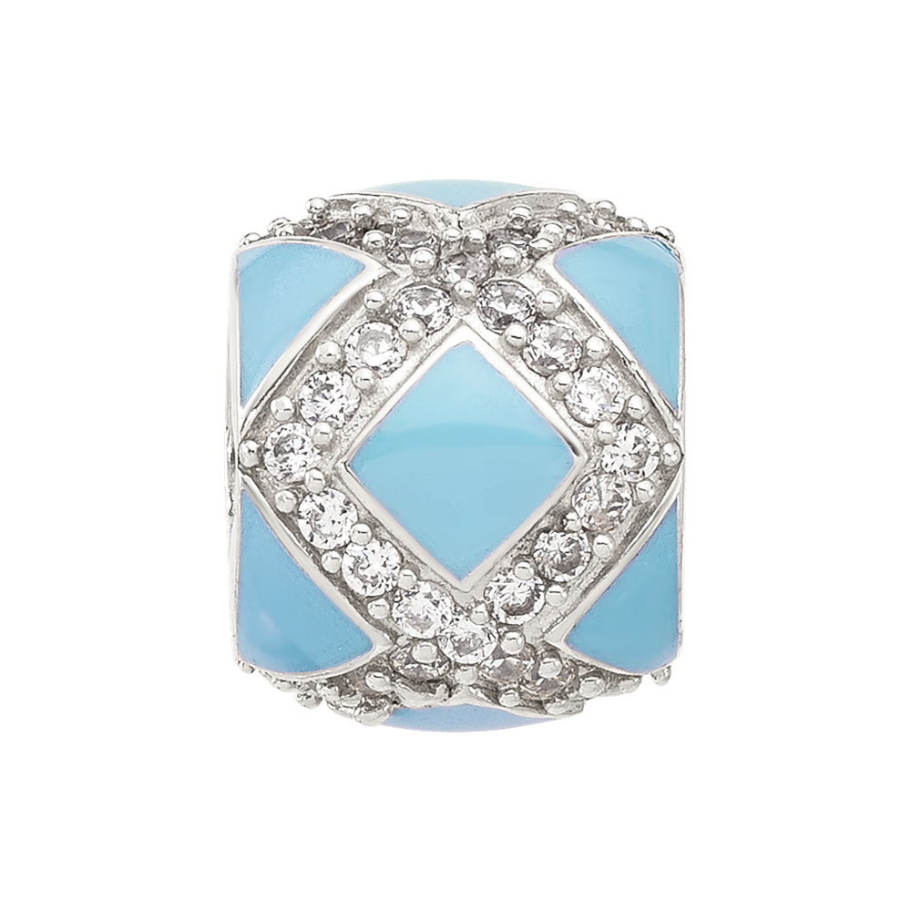 Sterling Silver Reflections CZ Light Blue Enameled Fancy Bead