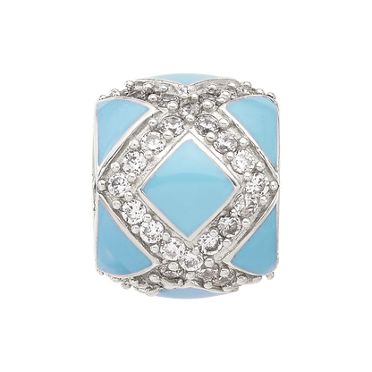 Sterling Silver Reflections CZ Light Blue Enameled Fancy Bead
