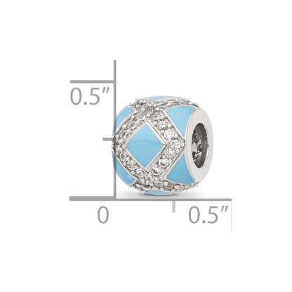 Sterling Silver Reflections CZ Light Blue Enameled Fancy Bead