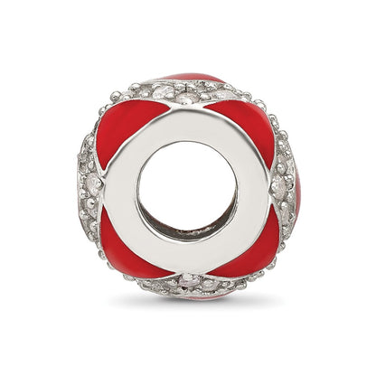 Sterling Silver Reflections CZ Red Enameled Fancy Bead
