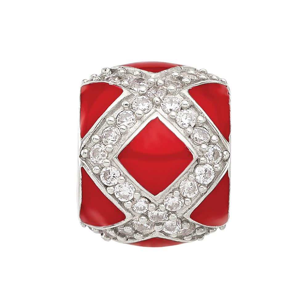 Sterling Silver Reflections CZ Red Enameled Fancy Bead