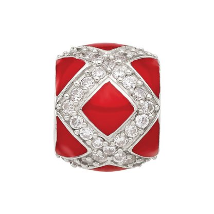 Sterling Silver Reflections CZ Red Enameled Fancy Bead