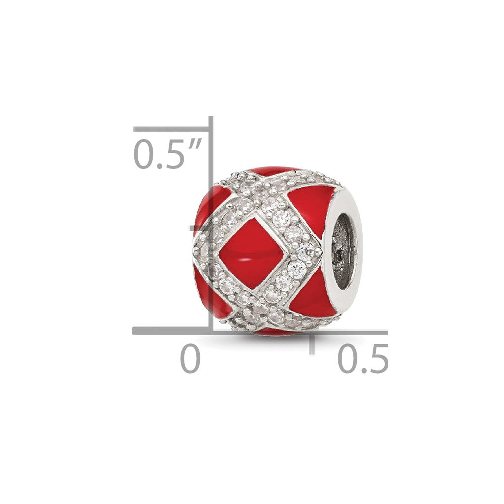Sterling Silver Reflections CZ Red Enameled Fancy Bead
