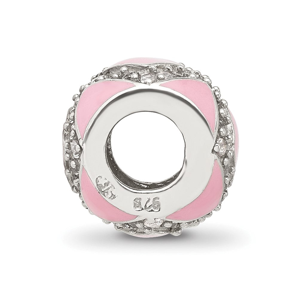 Sterling Silver Reflections CZ Pink Enameled Fancy Bead