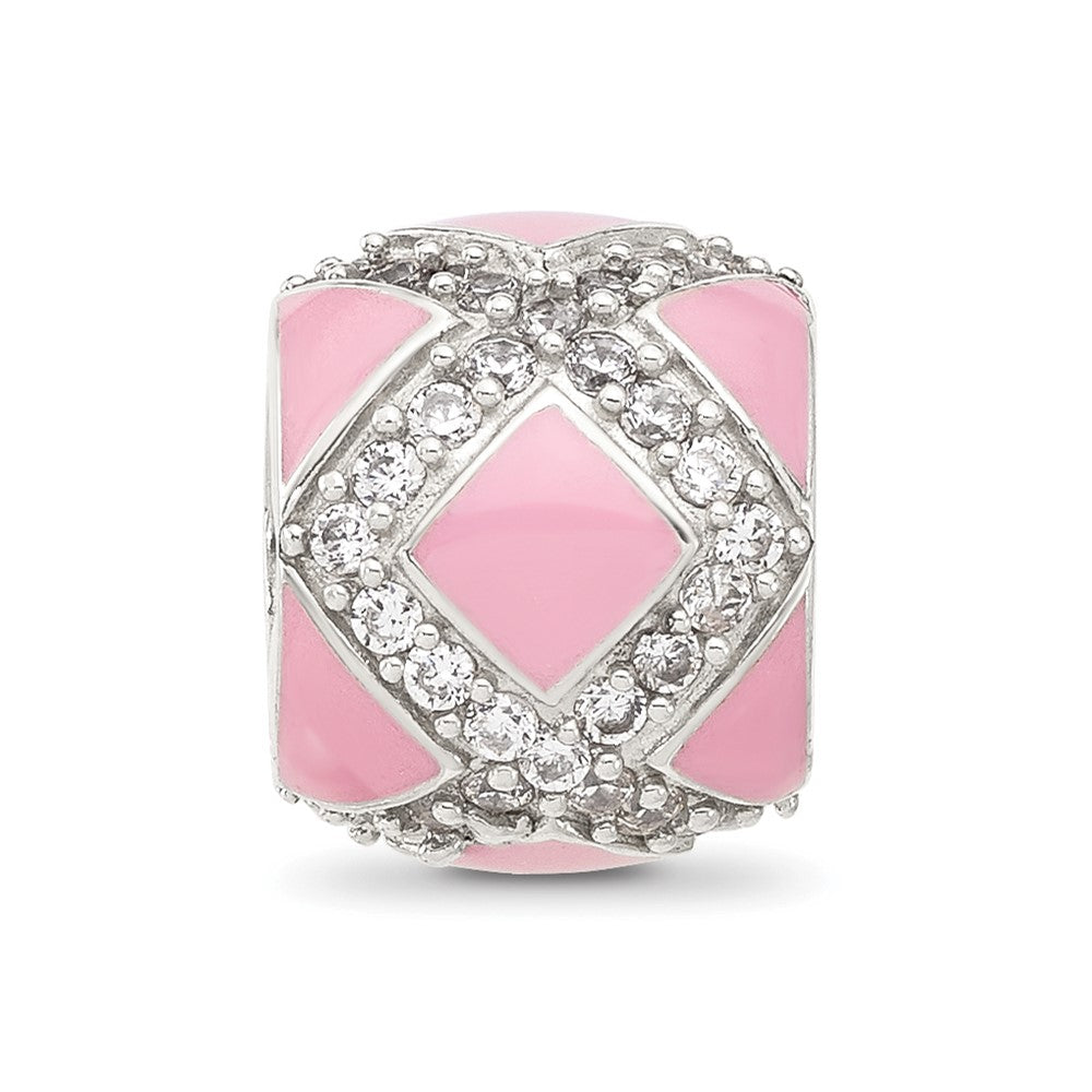 Sterling Silver Reflections CZ Pink Enameled Fancy Bead