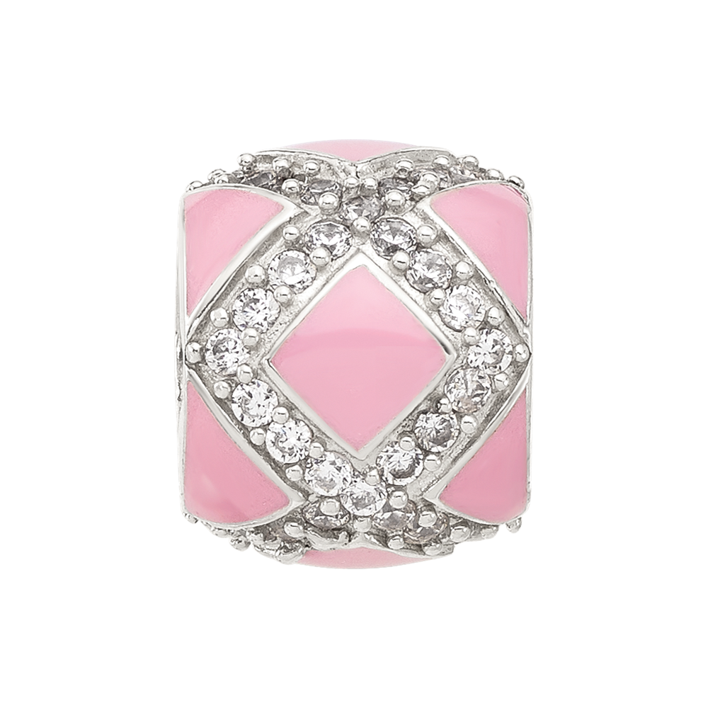 Sterling Silver Reflections CZ Pink Enameled Fancy Bead