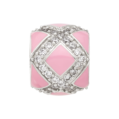 Sterling Silver Reflections CZ Pink Enameled Fancy Bead
