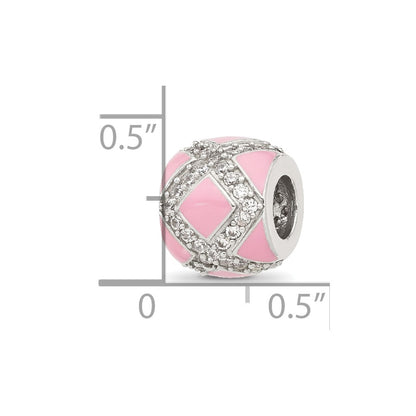 Sterling Silver Reflections CZ Pink Enameled Fancy Bead