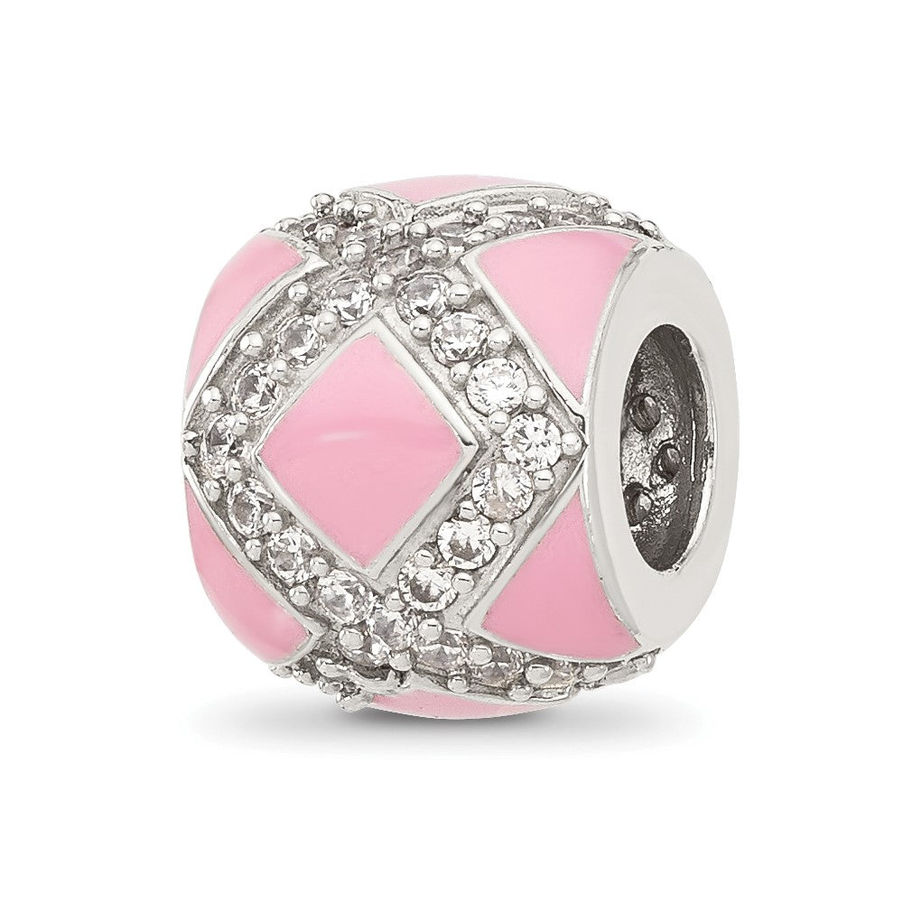 Sterling Silver Reflections CZ Pink Enameled Fancy Bead