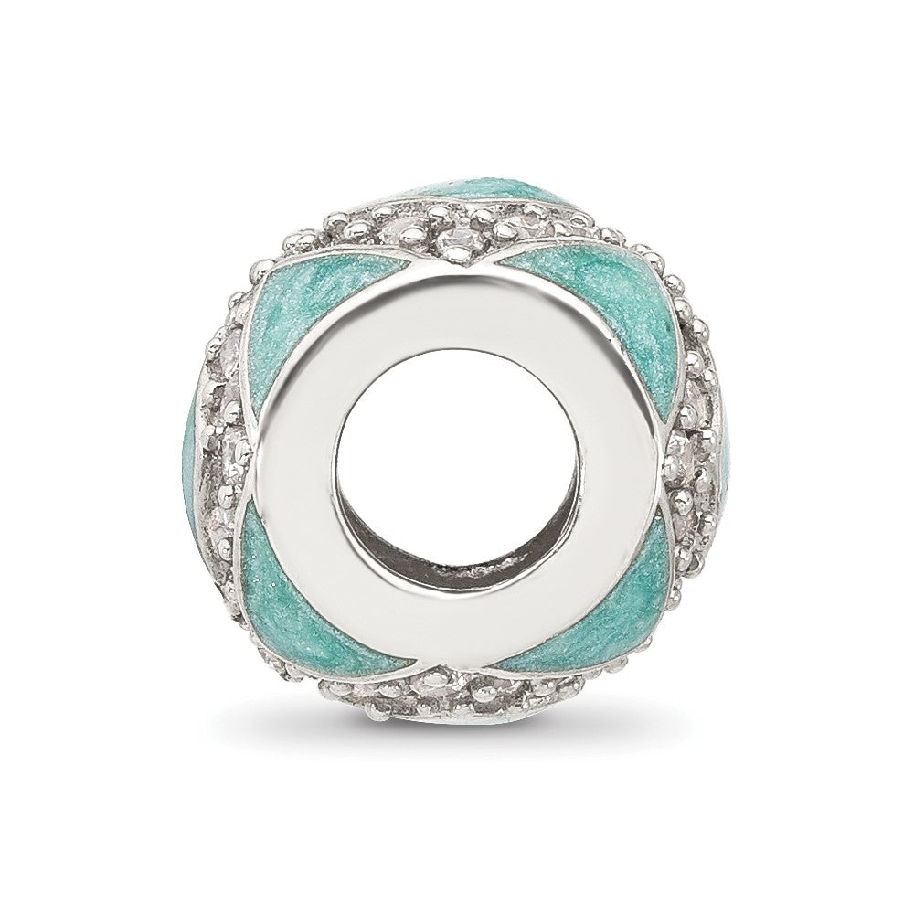Sterling Silver Reflections CZ Light Green Enameled Fancy Bead