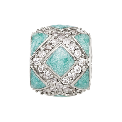 Sterling Silver Reflections CZ Light Green Enameled Fancy Bead