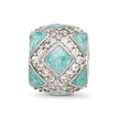 Sterling Silver Reflections CZ Light Green Enameled Fancy Bead