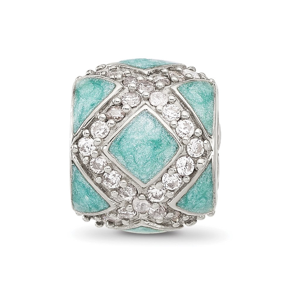 Sterling Silver Reflections CZ Light Green Enameled Fancy Bead