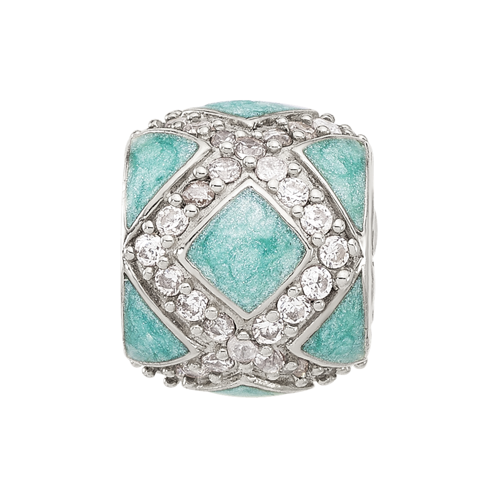 Sterling Silver Reflections CZ Light Green Enameled Fancy Bead