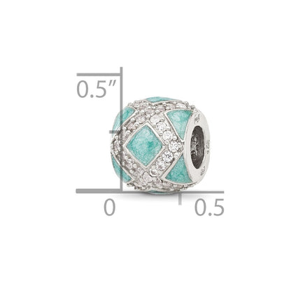 Sterling Silver Reflections CZ Light Green Enameled Fancy Bead