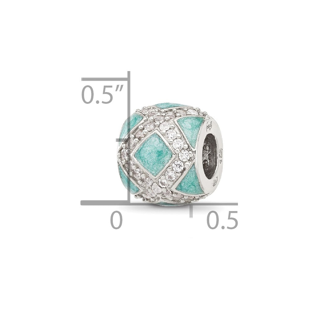 Sterling Silver Reflections CZ Light Green Enameled Fancy Bead