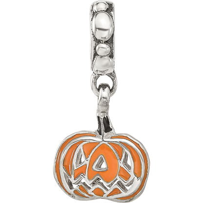 Sterling Silver Reflections Orange Enameled Pumpkin Dangle Bead