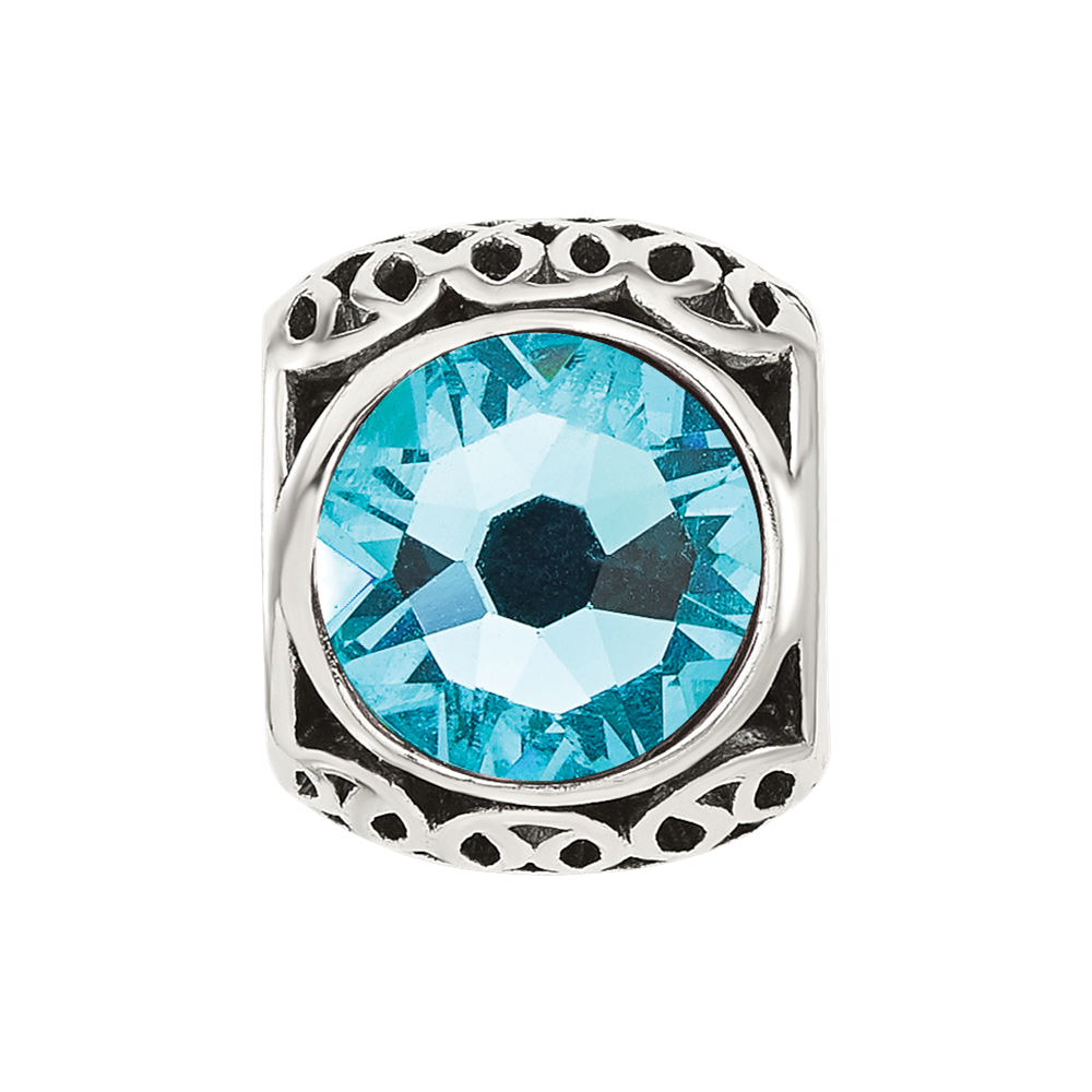 Sterling Silver Reflections Antiqued Light Blue Crystal Bead