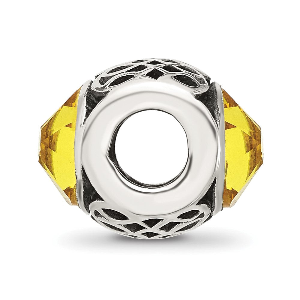 Sterling Silver Reflections Antiqued Yellow Crystal Bead