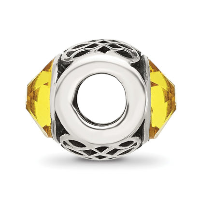 Sterling Silver Reflections Antiqued Yellow Crystal Bead