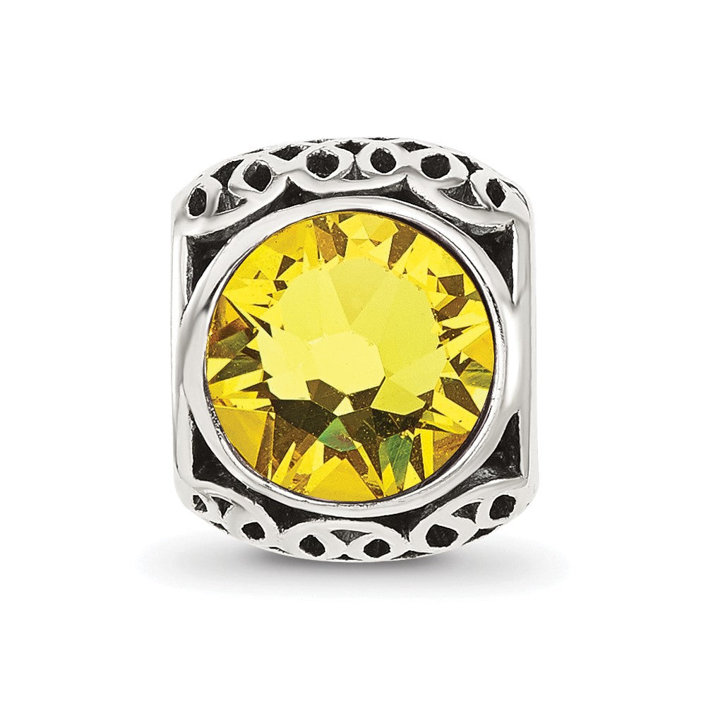 Sterling Silver Reflections Antiqued Yellow Crystal Bead