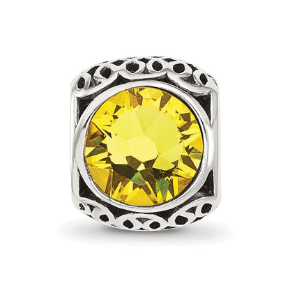 Sterling Silver Reflections Antiqued Yellow Crystal Bead