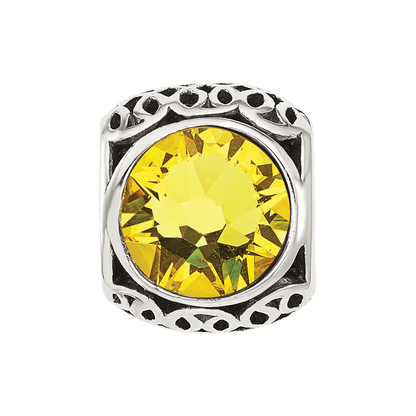 Sterling Silver Reflections Antiqued Yellow Crystal Bead
