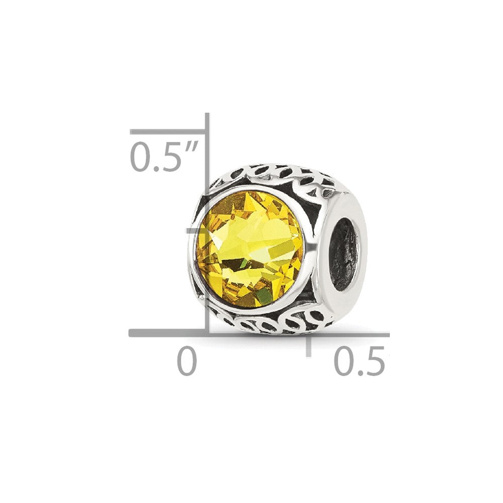 Sterling Silver Reflections Antiqued Yellow Crystal Bead