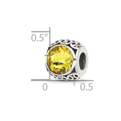 Sterling Silver Reflections Antiqued Yellow Crystal Bead