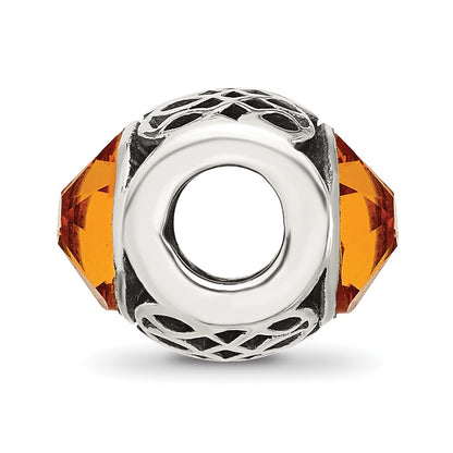 Sterling Silver Reflections Antiqued Orange Crystal Bead