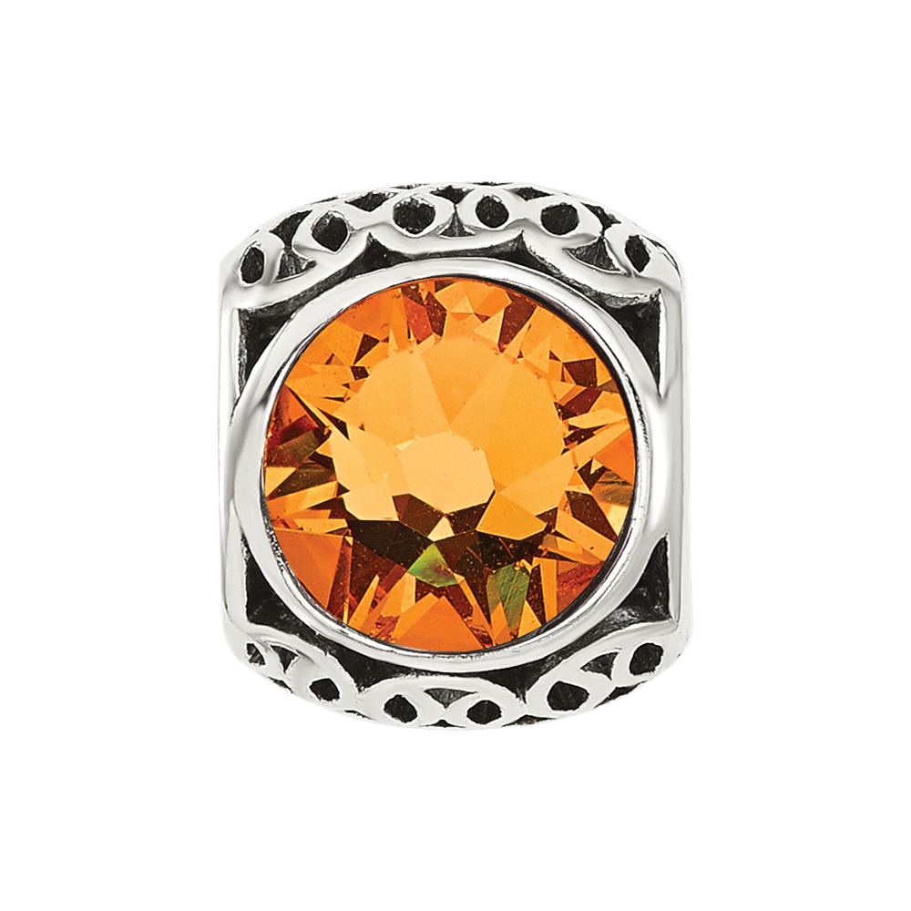 Sterling Silver Reflections Antiqued Orange Crystal Bead