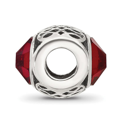 Sterling Silver Reflections Antiqued Dark Red Crystal Bead