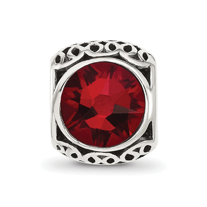 Sterling Silver Reflections Antiqued Dark Red Crystal Bead