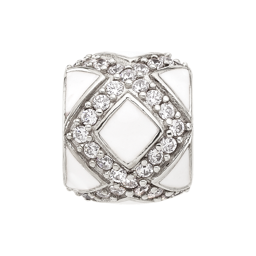 Sterling Silver Reflections White Enamel and CZ Fancy Bead