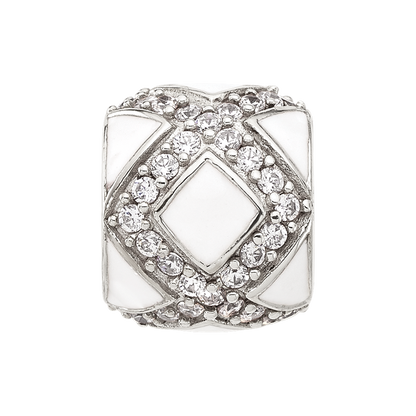 Sterling Silver Reflections White Enamel and CZ Fancy Bead
