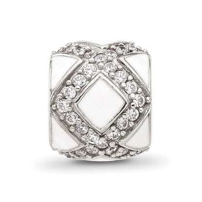 Sterling Silver Reflections White Enamel and CZ Fancy Bead