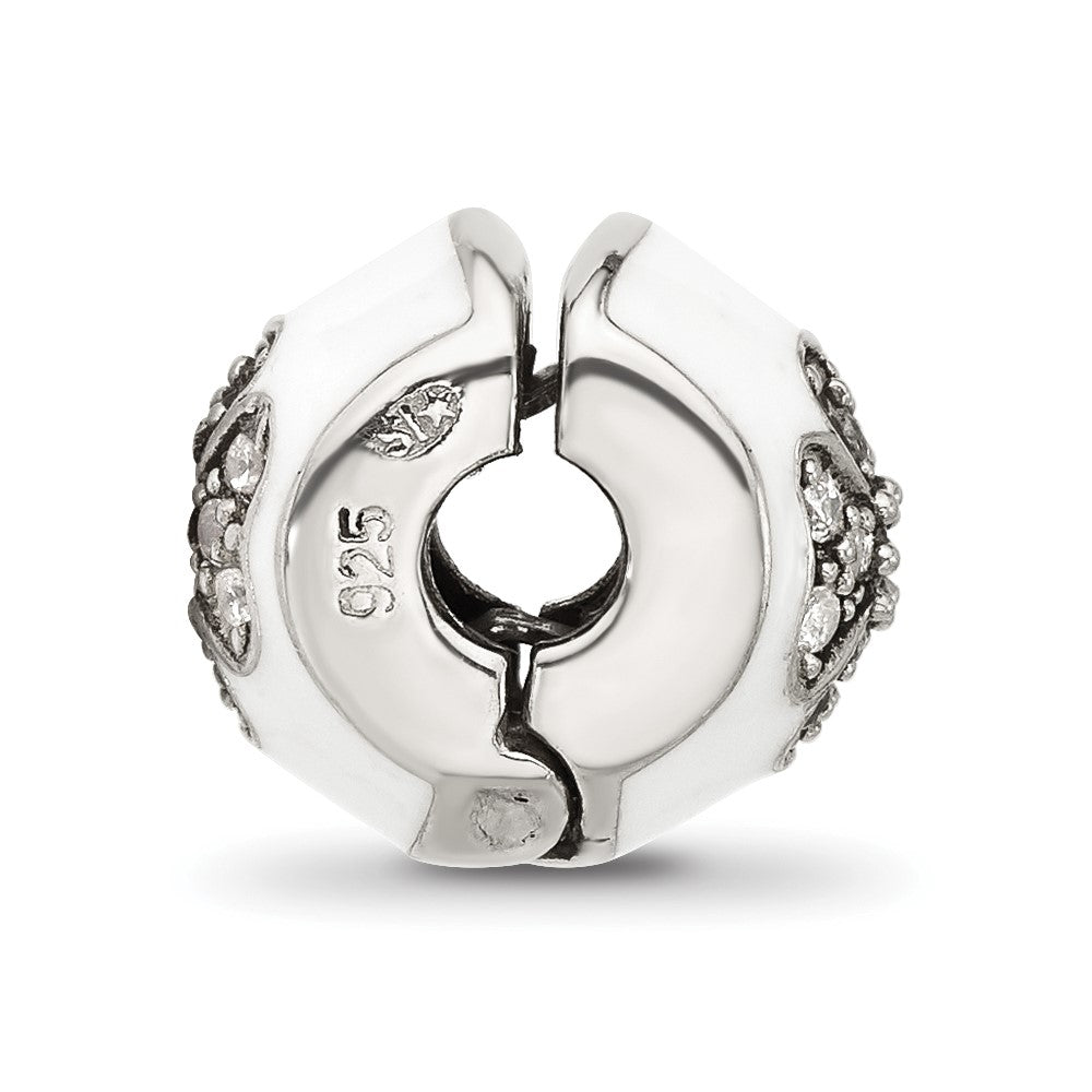 Sterling Silver Reflections White Enamel and CZ Floral Clip Bead