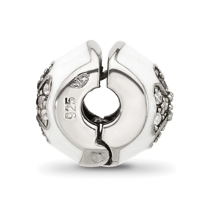 Sterling Silver Reflections White Enamel and CZ Floral Clip Bead