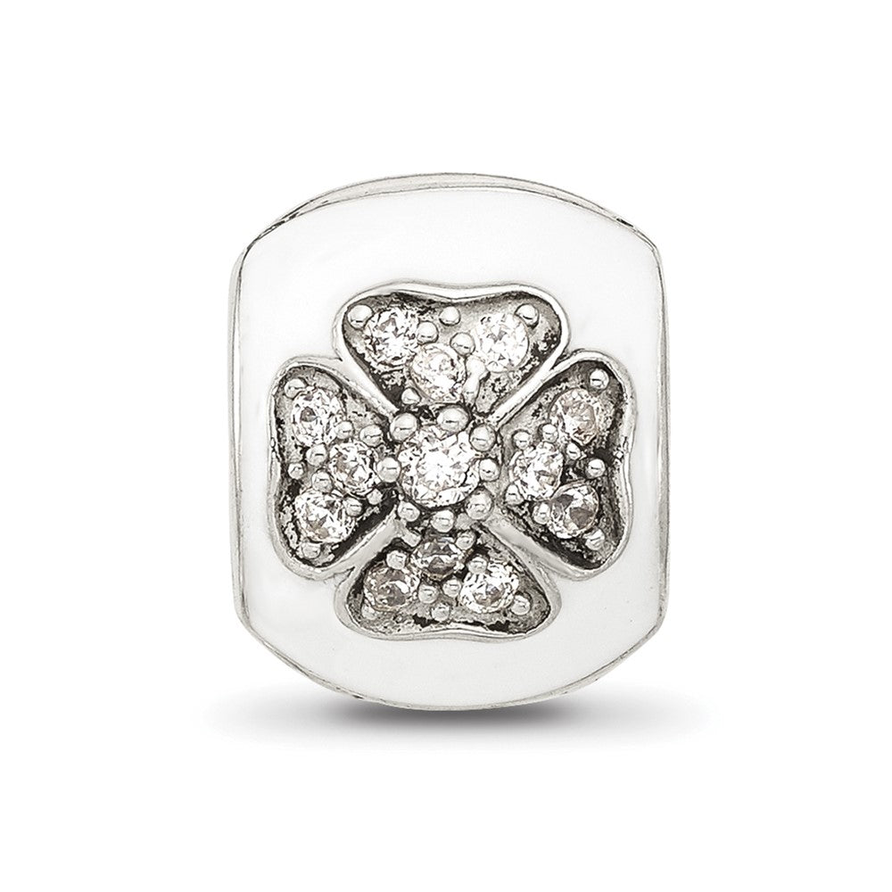 Sterling Silver Reflections White Enamel and CZ Floral Clip Bead
