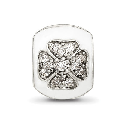 Sterling Silver Reflections White Enamel and CZ Floral Clip Bead