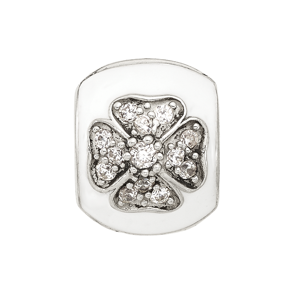 Sterling Silver Reflections White Enamel and CZ Floral Clip Bead