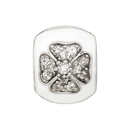 Sterling Silver Reflections White Enamel and CZ Floral Clip Bead